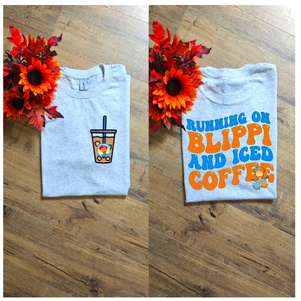 Running On Blippi And Iced Coffee Popular Momlife Tee